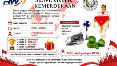 Pemuda Pemudi RW 07 Gelar Karnaval Semarak Kemerdekaan, Ajak Warga Rayakan HUT ke-81 RI dengan Semangat Persatuan
